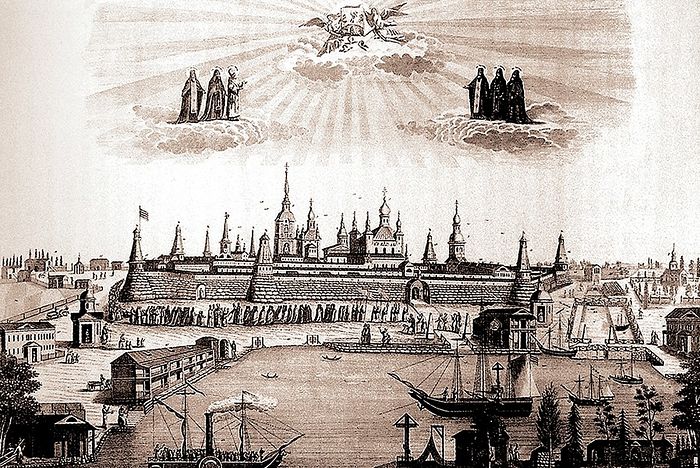 Вид на монастырь из бухты Благополучия Гравюра 1850