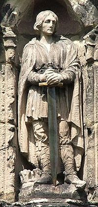 A statue of St. Wistan above the porch door of Repton church