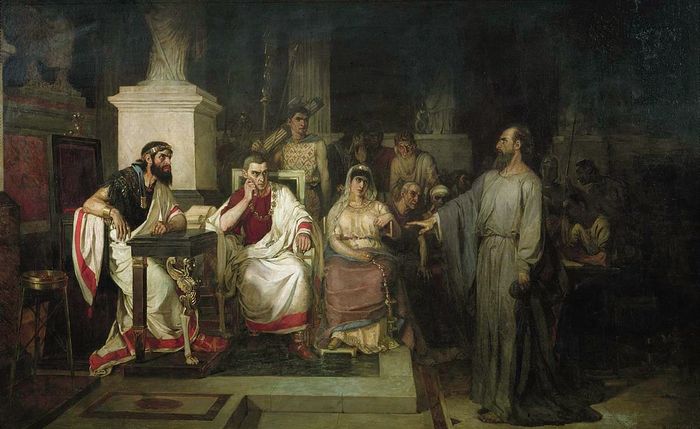 Апостол Павел объясняет догматы веры царю Агриппе. Суриков В.И. 1875 год. 