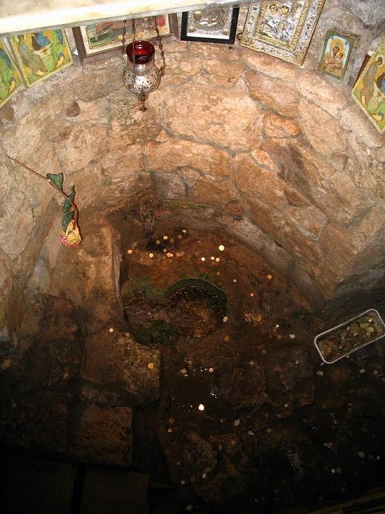 A detail of Mary's spring. The waters flow outside via pipes to the trough known as Mary's well.