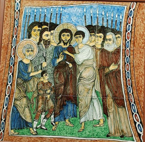 Jesus embraced by Judas