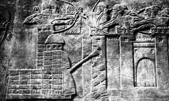 Bas-relief from Sennacherib’s palace showing assault on gate complex of Lachish in 701 B.C.