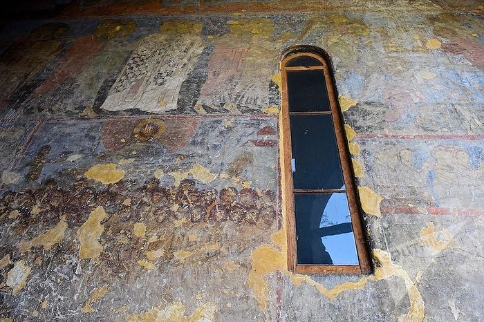 Ancient painting on the wall of the church of the Dormition of the Theotokos in the cave complex of Vardzia