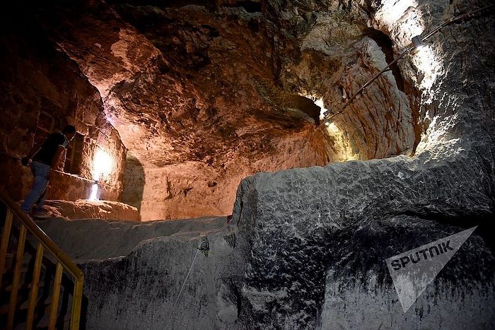 Underground tunnel in the cave complex, leading to the Dormition Church
