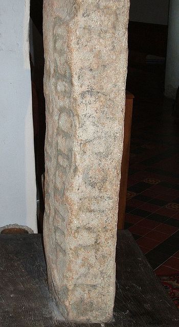 The Cadfan stone inside Tywyn church, Wales