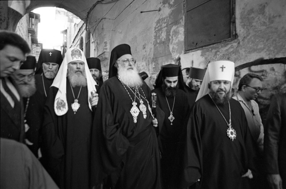 His Holiness Patriarch Kirill's 70th birthday.  During the visit of His Holiness Patriarch Alexei II to the Holy Land. May 1992. 