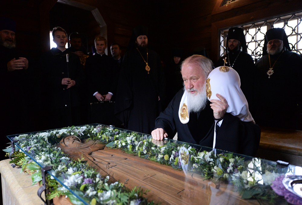 His Holiness Patriarch Kirill's 70th birthday.  Visit to the Kazan Church in Vyritsa on the 65th anniversary of the repose of St. Seraphim of Vyritsa. April 3, 2014.