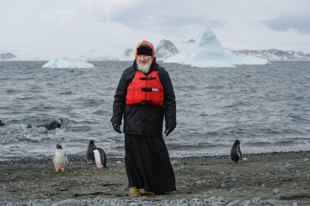His Holiness Patriarch Kirill's 70th birthday.  Antarctica, Island of Waterloo. February 17, 2016. 