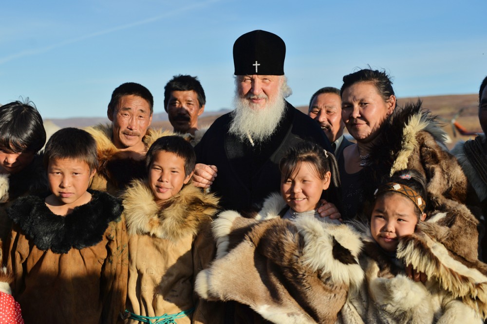 His Holiness Patriarch Kirill's 70th birthday.  Visit to the reindeer brigade. Kanchalan, Anadyr region, Chukotka autonomous region. September 7, 2016. 