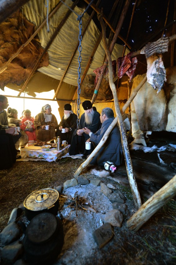His Holiness Patriarch Kirill's 70th birthday.  Visit to the reindeer brigade. Kanchalan, Anadyr region, Chukotka autonomous region. September 7, 2016.
