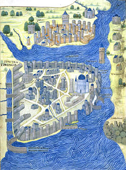 Константинополь и Пера. Карта 1483 г. Британская Библиотека.