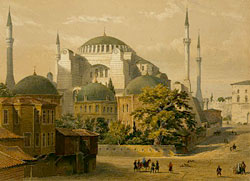 Константинополь. Храм Святой Софии (в XIX веке мечеть). Литография 1852 г.