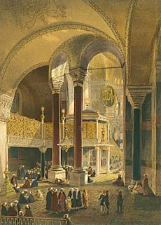 Константинополь. Храм Святой Софии, превращённый в мечеть. Литография 1852 г.