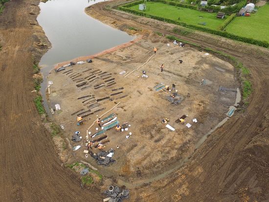 An aerial view of the archaeological excavations (MOLA)