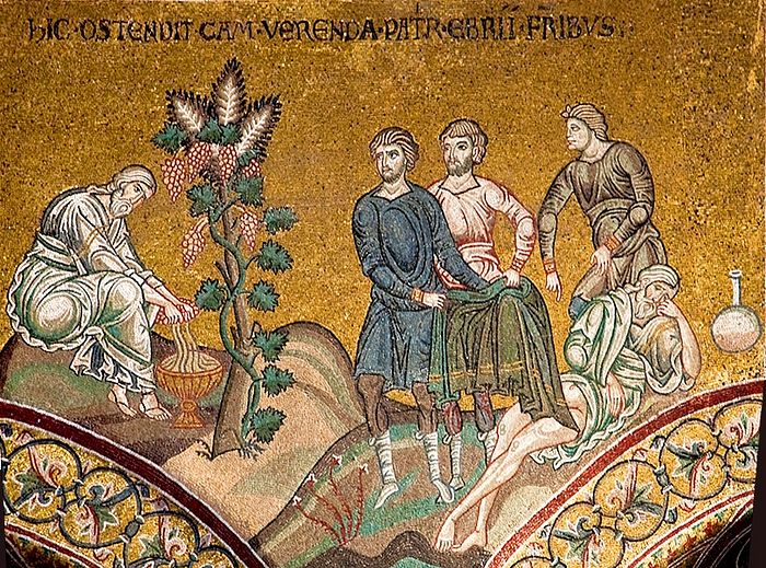 Ной делает вино. Хамов грех. Мозаика кафедрального собора Монреале, Сицилия