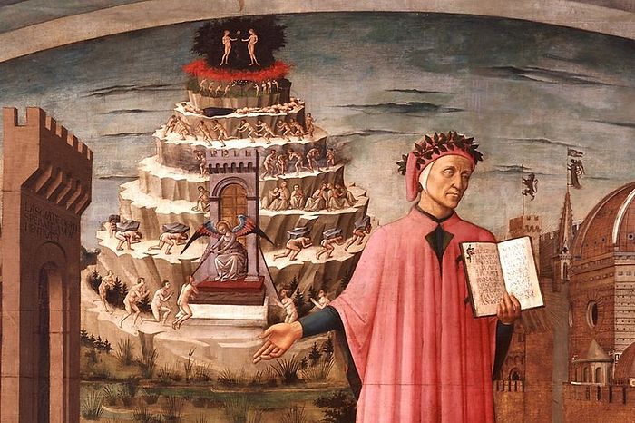 Данте Алигьери на фоне Чистилища. Фреска