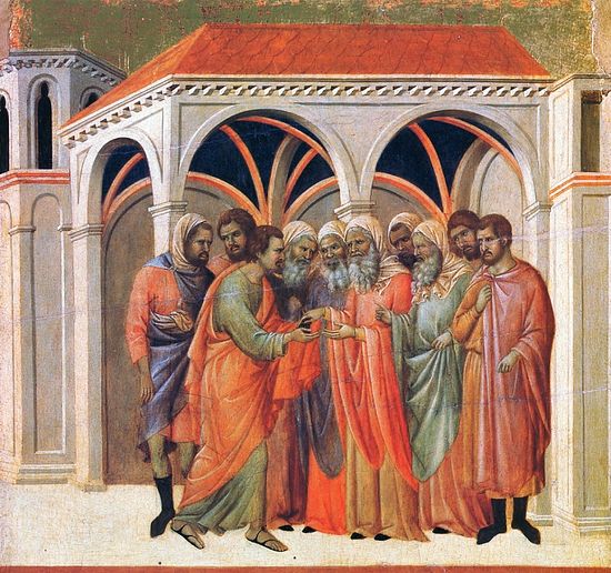 Holy and Great Wednesday. Judas's betrayal. Duccio di Buoninsegna, 13th c.