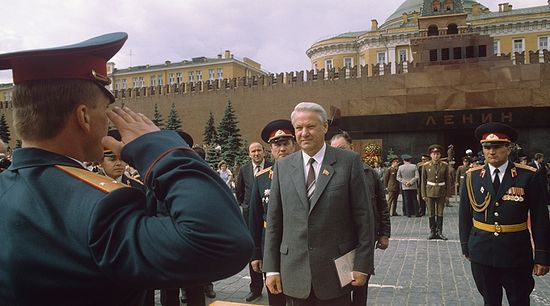 Boris Yeltsin in front of Lenin's Mausoleum in Red Square, 1990. © Vladimir Vyatkin / Sputnik
