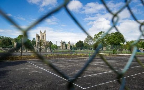 The Tennis courts in the grounds of Abbey Gardens Bury St Edmunds where archaeologists could be set to look for King Edmund's remains CREDIT: SWNS