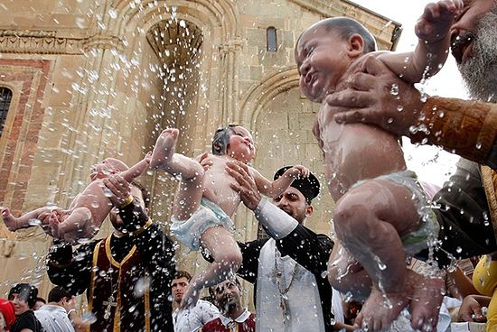 Mass Baptism of children in Holy Trinity Cathedral in Tbilisi