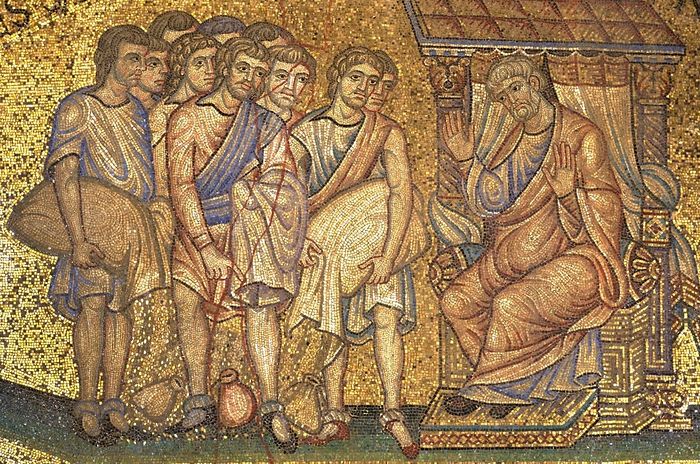 Братья Иосифа перед отцом с мешками зерна и серебра. Собор Святого Марка, Венеция
