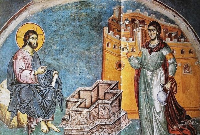 Беседа Христа с самарянкой. Монастырь Карея, Афон, XIII в.