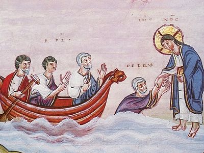 Христос идет по водам за Своими учениками