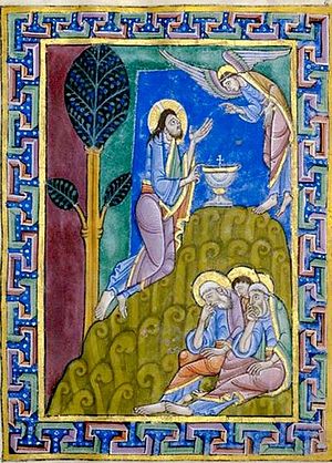 St. Alban's Psalter. A detail depicting the Agony of Christ in the Garden of Gethsemane (photo from Wikipedia)