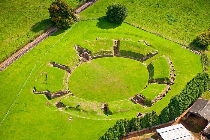 The Roman amphitheater at Caerleon in Newport, Wales, where Sts. Julius and Aaron were presumably martyred