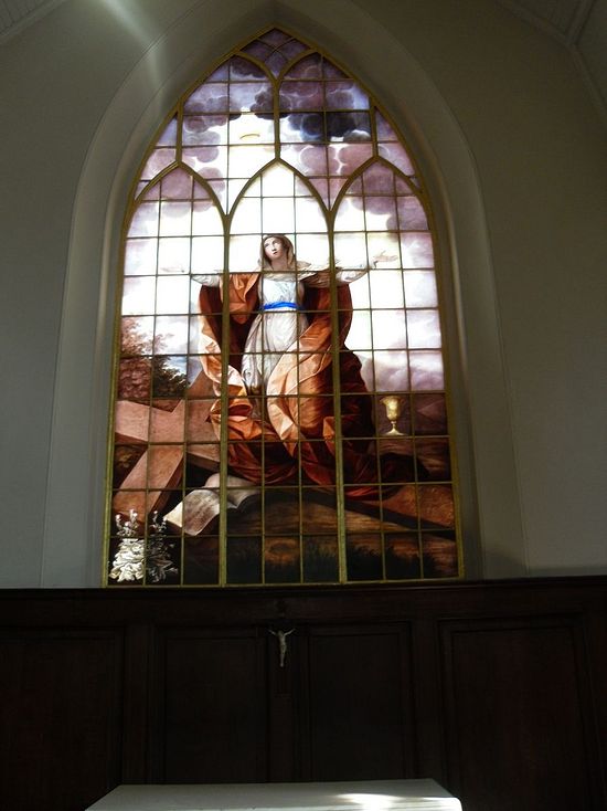 A historic stained glass inside St. Alcmund's Church in Shrewsbury, Salop. Photo: Irina Lapa.