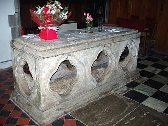 St. Bertram's shrine inside the Church of the Holy Cross in Ilam, Staffs.