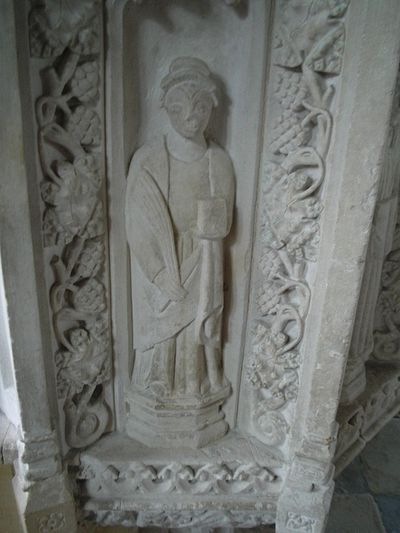 The pulpit carving of St. Urith inside Chittlehampton church, Devon (photo provided by the vicar of Chittlehampton)