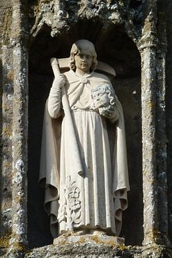 The tower statue of St. Urith, the Chittlehampton church, Devon (photo provided by the vicar of Chittlehampton)