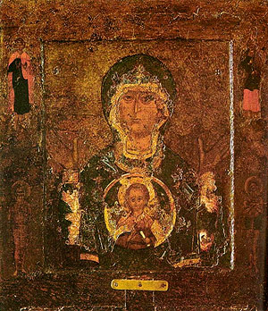 The Novgorod Znamenny Icon of the Mother of God. 12th C. St. Sophia Cathedral. Veliky Novgorod