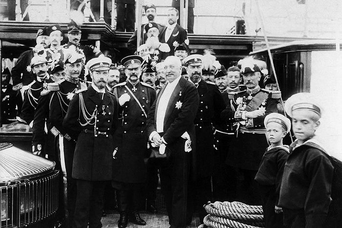 Император Николай II с президентом Франции Феликсом Фором, 1896 г.