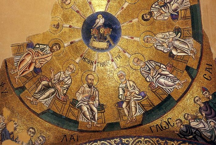 Сошествие Святого Духа на Апостолов. Мозаика монастыря Осиос Лукас (Преподобного Луки), Греция. 1030-е – 1040-е годы.