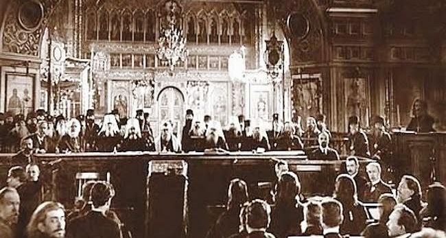 St. Tikhon at the All-Russian Council after his election as Patriarch of Moscow in 1917.