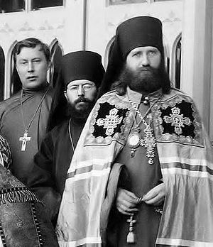 St. Tikhon with [from left] Sts. John Kochurov and Sebastian Dabovich during visit to Midwest.