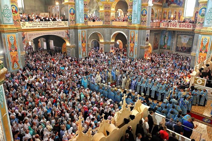 Праздничное Богослужение в Преображенском соборе Почаевской лавры 5 августа 2017 года, в день Почаевской иконы Божией Матери