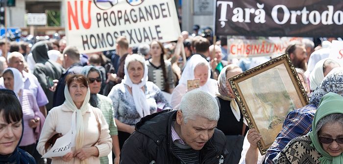 Orthodox activists protest LGBT Pride in Chisinau, Moldova last May. Photo: news.fordham.edu