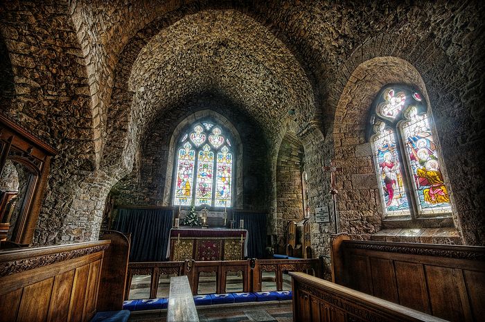 Inside St. Branwalader's Church in St. Brelade, Jersey