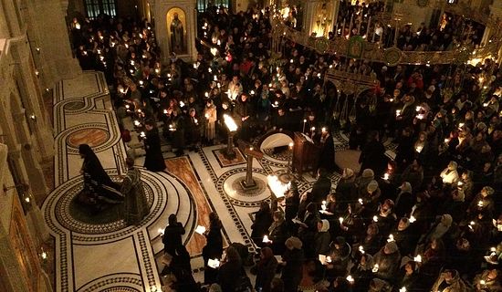 Чтение Великого покаянного канона прп. Андрея Критского в Сретенском монастыре