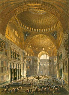 Константинополь. Храм Святой Софии, превращённый в мечеть. Литография 1852 г.