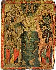 Крещение. Икона. Середина XIV века. Национальный музей, Белград.