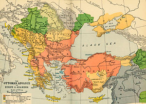 Карта расширения владений Оттоманской Империи.