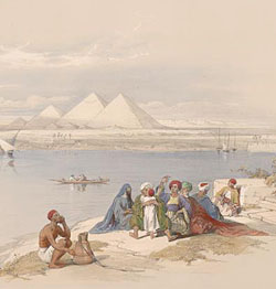 Пирамиды Гизы, вид с Нила. Рисунок Д.Робертса. Середина XIX в.