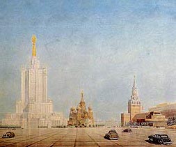 Высотное здание в Зарядье. Перспектива со стороны Красной площади. Д.Чечулин. 1948.