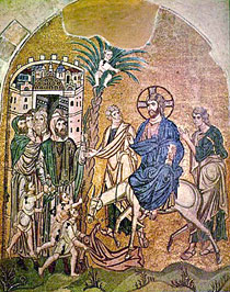 Вход Господень в Иерусалим. Византийская фреска.
