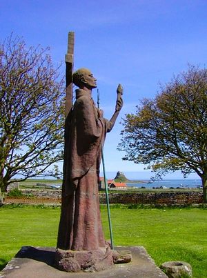 A statue of St. Aidan on Lindesfarne.