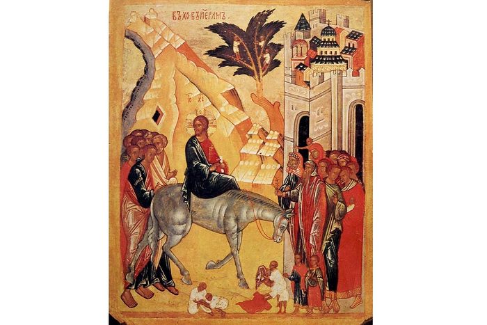 Вход Господень в Иерусалим Новгородская икона